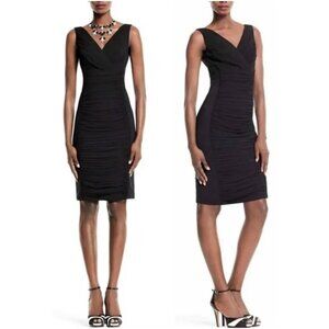 NWT WHBM Black Slimming Dress LBD Knee-Length Sleeveless V-Neck Front/Back  Sz 8
